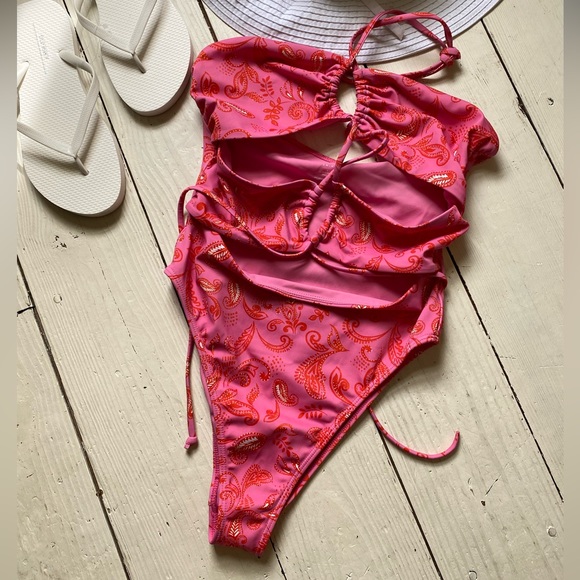 PacSun Swim La Hearts By Pacsun Pink Laurel Cutout Halter One Piece